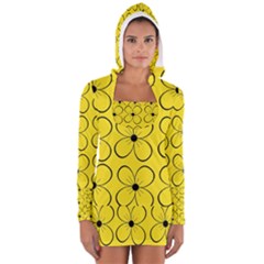 Yellow Floral Pattern Women s Long Sleeve Hooded T-shirt