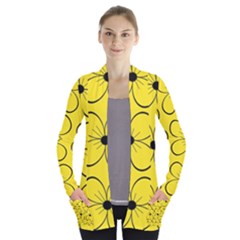 Yellow Floral Pattern Women s Open Front Pockets Cardigan(p194) by Valentinaart