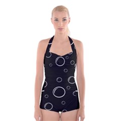 Black And White Bubbles Boyleg Halter Swimsuit 