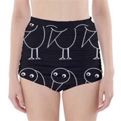 Black And White Birds High-waisted Bikini Bottoms