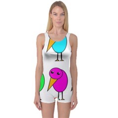 Colorful Birds One Piece Boyleg Swimsuit by Valentinaart