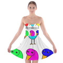 Colorful Birds Strapless Dresses