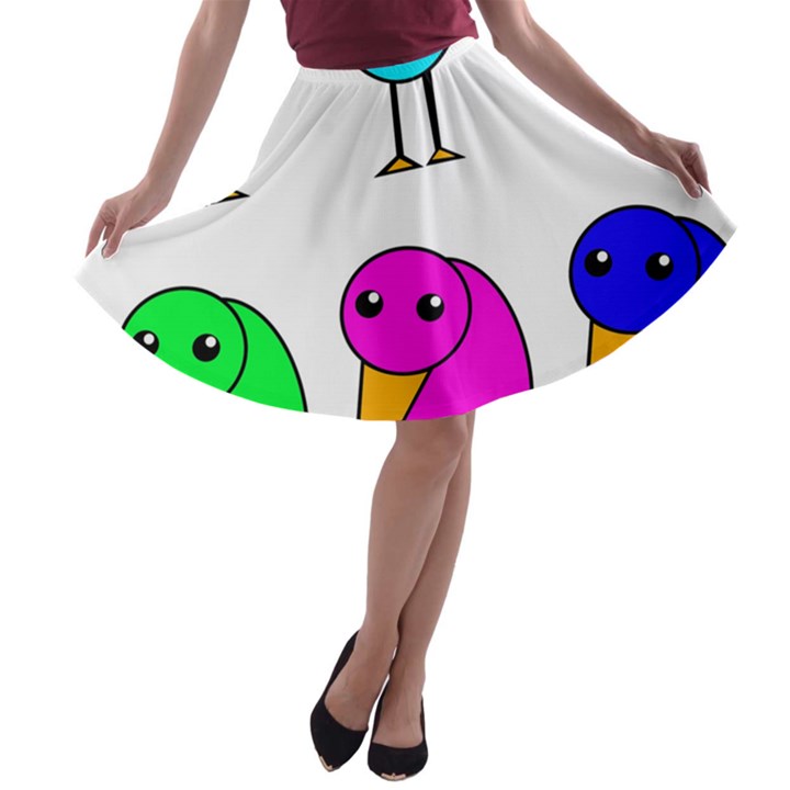 Colorful birds A-line Skater Skirt