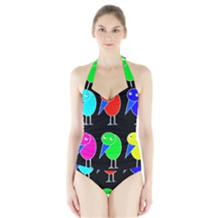 Colorful Birds Halter Swimsuit by Valentinaart