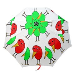 Green And Red Birds Folding Umbrellas