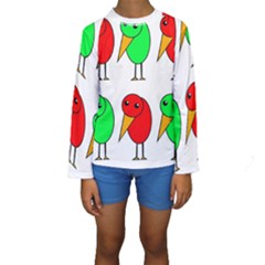 Green And Red Birds Kid s Long Sleeve Swimwear