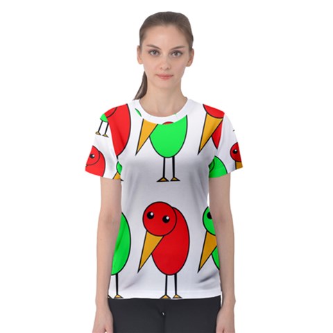 Green And Red Birds Women s Sport Mesh Tee by Valentinaart