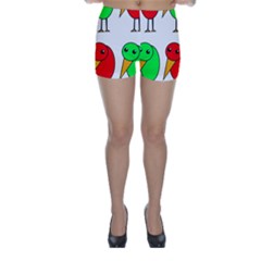 Green And Red Birds Skinny Shorts by Valentinaart