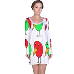 Green And Red Birds Long Sleeve Nightdress by Valentinaart