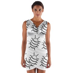 White Bug Pattern Wrap Front Bodycon Dress