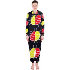 Red And Yellow Bugs Pattern Hooded Jumpsuit (ladies)  by Valentinaart