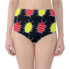 Red And Yellow Bugs Pattern High-waist Bikini Bottoms by Valentinaart