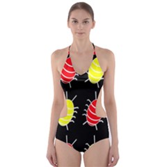 Red And Yellow Bugs Pattern Cut-out One Piece Swimsuit