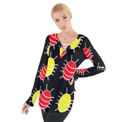 Red And Yellow Bugs Pattern Women s Tie Up Tee