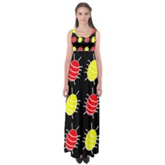 Red And Yellow Bugs Pattern Empire Waist Maxi Dress