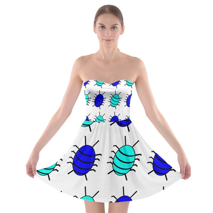 Blue bugs Strapless Dresses