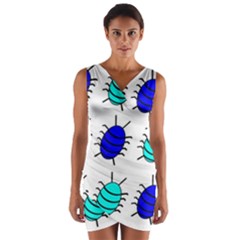 Blue Bugs Wrap Front Bodycon Dress