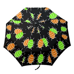 Green And Orange Bug Pattern Folding Umbrellas