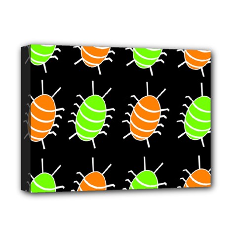 Green And Orange Bug Pattern Deluxe Canvas 16  X 12   by Valentinaart