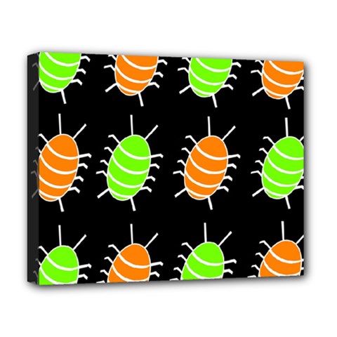 Green And Orange Bug Pattern Deluxe Canvas 20  X 16   by Valentinaart