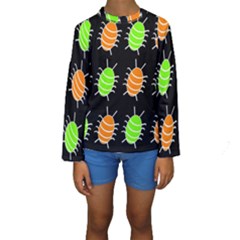 Green And Orange Bug Pattern Kid s Long Sleeve Swimwear