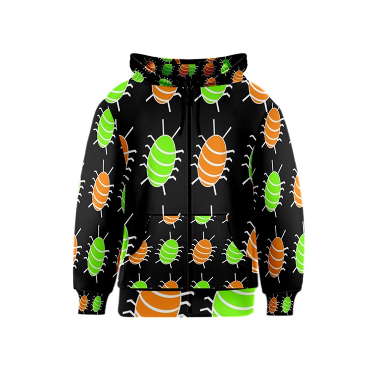 Green and orange bug pattern Kids  Zipper Hoodie