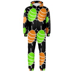 Green And Orange Bug Pattern Hooded Jumpsuit (men)  by Valentinaart