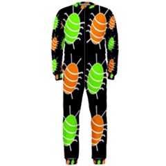 Green And Orange Bug Pattern Onepiece Jumpsuit (men)  by Valentinaart