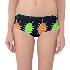 Green And Orange Bug Pattern Mid-waist Bikini Bottoms by Valentinaart