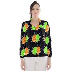 Green And Orange Bug Pattern Wind Breaker (women) by Valentinaart