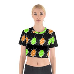 Green And Orange Bug Pattern Cotton Crop Top