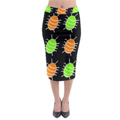 Green And Orange Bug Pattern Midi Pencil Skirt