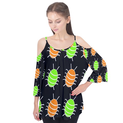 Green And Orange Bug Pattern Flutter Tees by Valentinaart