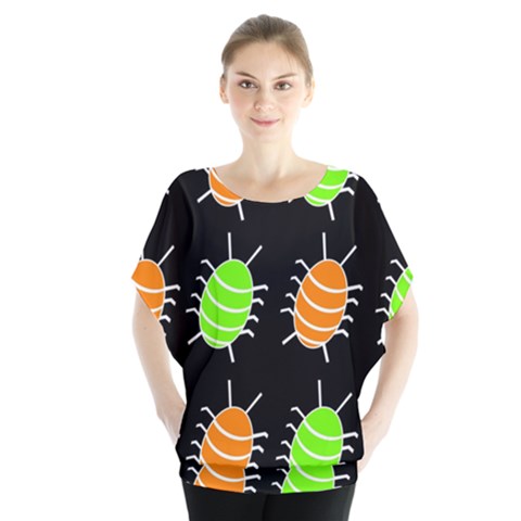 Green And Orange Bug Pattern Blouse by Valentinaart