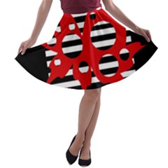 Red, Black And White Abstract Design A-line Skater Skirt