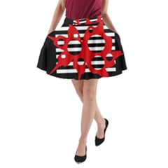 Red, Black And White Abstract Design A-line Pocket Skirt