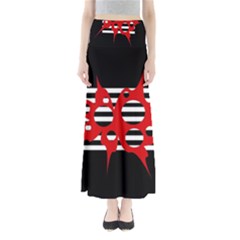 Red, Black And White Abstract Design Maxi Skirts