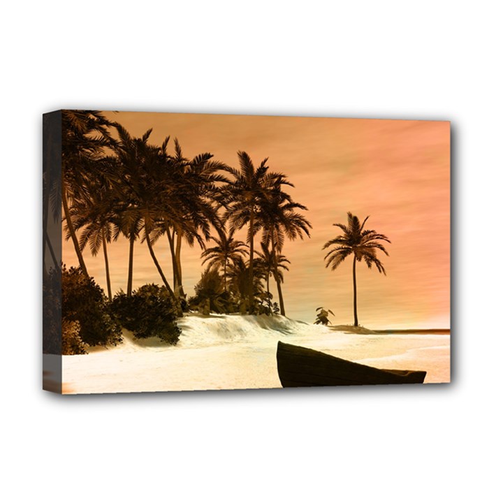 Wonderful Sunset Over The Beach, Tropcal Island Deluxe Canvas 18  x 12  