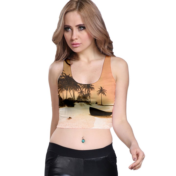 Wonderful Sunset Over The Beach, Tropcal Island Racer Back Crop Top