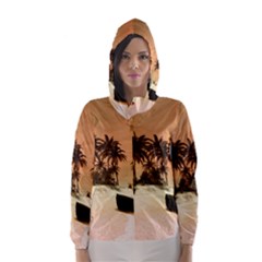 Wonderful Sunset Over The Beach, Tropcal Island Hooded Wind Breaker (women)