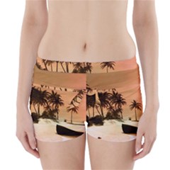 Wonderful Sunset Over The Beach, Tropcal Island Boyleg Bikini Wrap Bottoms