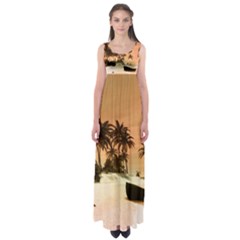 Wonderful Sunset Over The Beach, Tropcal Island Empire Waist Maxi Dress