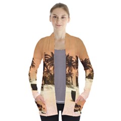 Wonderful Sunset Over The Beach, Tropcal Island Women s Open Front Pockets Cardigan(p194)