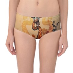 Funny, Cute Giraffe With Sunglasses And Flowers Mid-waist Bikini Bottoms by FantasyWorld7