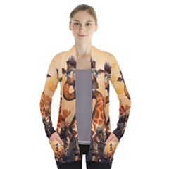 Funny, Cute Giraffe With Sunglasses And Flowers Women s Open Front Pockets Cardigan(p194) by FantasyWorld7