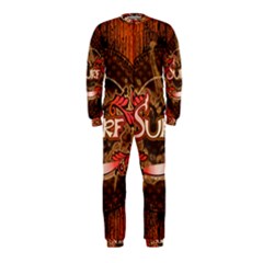 Surfing, Surfboard With Floral Elements  And Grunge In Red, Black Colors Onepiece Jumpsuit (kids) by FantasyWorld7