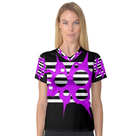 Purple Abstraction Women s V-neck Sport Mesh Tee by Valentinaart