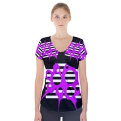 Purple Abstraction Short Sleeve Front Detail Top