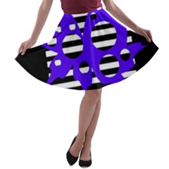 Blue Abstract Design A-line Skater Skirt