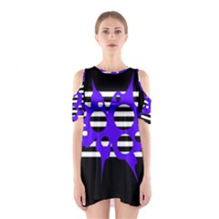 Blue Abstract Design Cutout Shoulder Dress